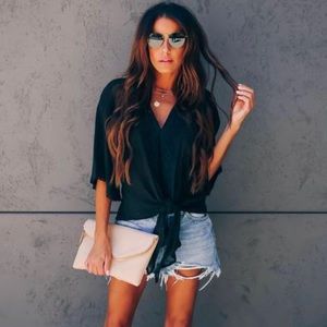 Euphoria Cotton Eyelet Tie Top - Vintage Black